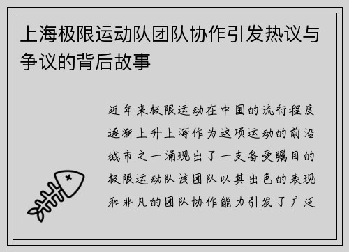 上海极限运动队团队协作引发热议与争议的背后故事