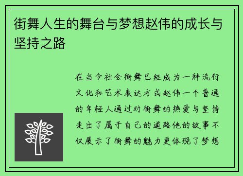 街舞人生的舞台与梦想赵伟的成长与坚持之路